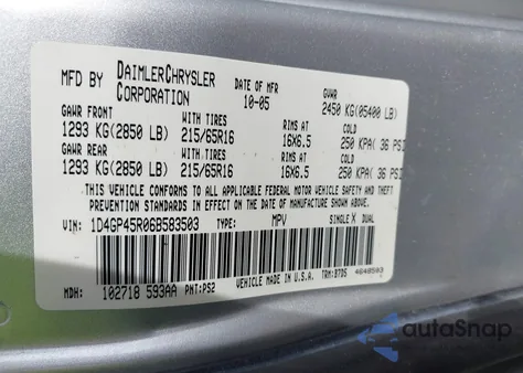 2006 Dodge Caravan Sxt z USA, uszkodzony, nr VIN 1D4GP45R06B583503